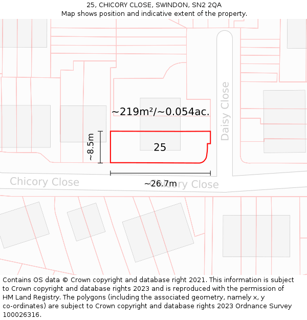 25, CHICORY CLOSE, SWINDON, SN2 2QA: Plot and title map
