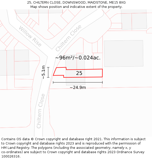 25, CHILTERN CLOSE, DOWNSWOOD, MAIDSTONE, ME15 8XG: Plot and title map
