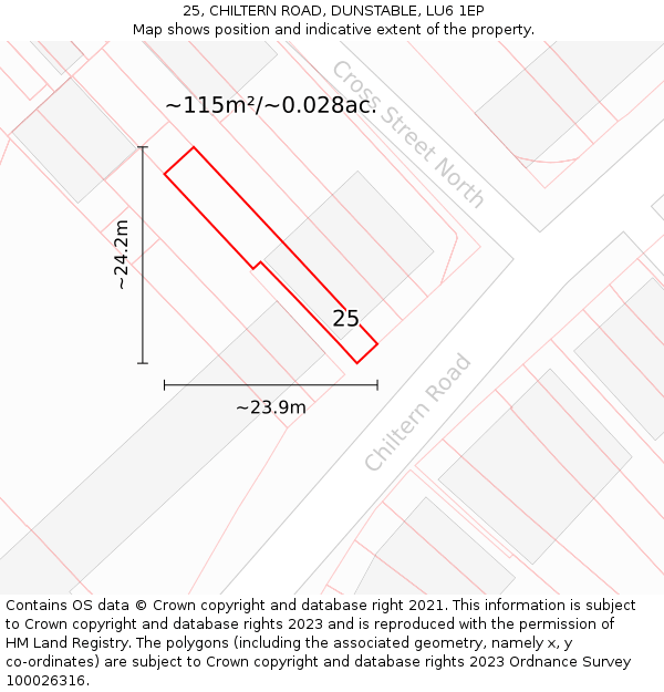 25, CHILTERN ROAD, DUNSTABLE, LU6 1EP: Plot and title map
