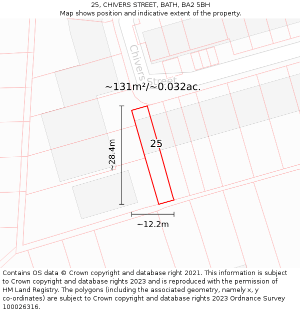 25, CHIVERS STREET, BATH, BA2 5BH: Plot and title map