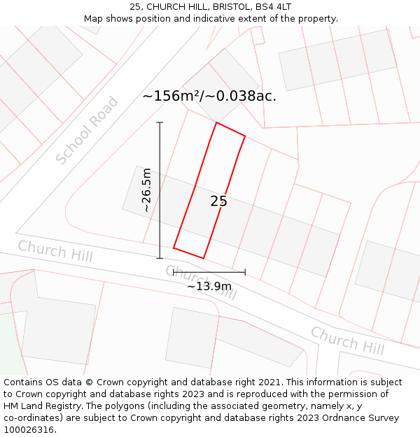 25, CHURCH HILL, BRISTOL, BS4 4LT: Plot and title map