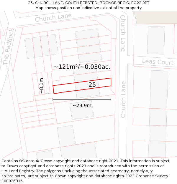 25, CHURCH LANE, SOUTH BERSTED, BOGNOR REGIS, PO22 9PT: Plot and title map