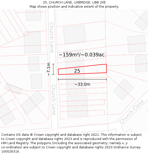 25, CHURCH LANE, UXBRIDGE, UB8 2XE: Plot and title map
