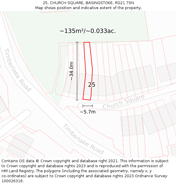 25, CHURCH SQUARE, BASINGSTOKE, RG21 7SN: Plot and title map