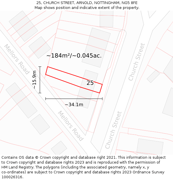 25, CHURCH STREET, ARNOLD, NOTTINGHAM, NG5 8FE: Plot and title map