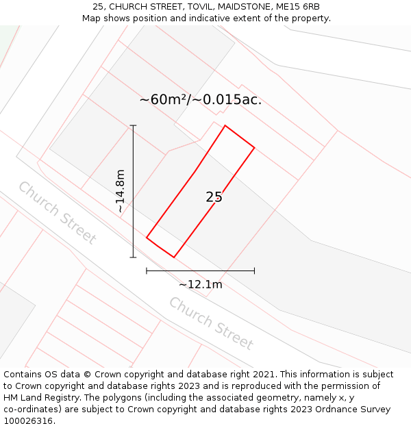 25, CHURCH STREET, TOVIL, MAIDSTONE, ME15 6RB: Plot and title map