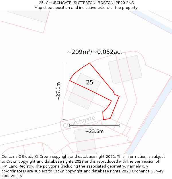 25, CHURCHGATE, SUTTERTON, BOSTON, PE20 2NS: Plot and title map