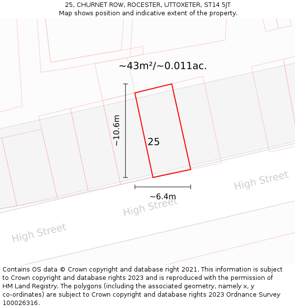 25, CHURNET ROW, ROCESTER, UTTOXETER, ST14 5JT: Plot and title map