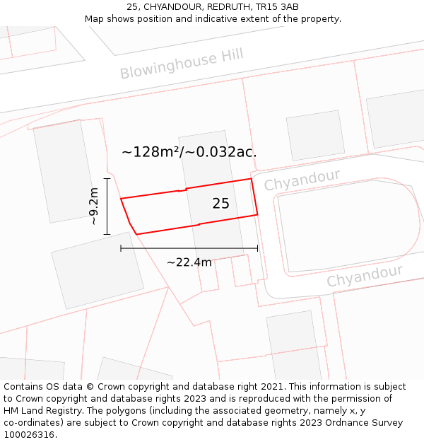 25, CHYANDOUR, REDRUTH, TR15 3AB: Plot and title map