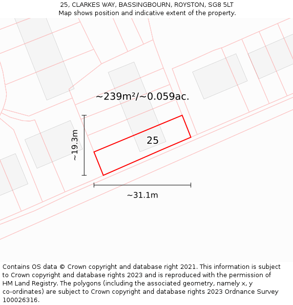 25, CLARKES WAY, BASSINGBOURN, ROYSTON, SG8 5LT: Plot and title map