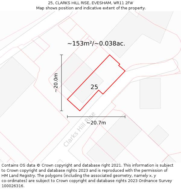 25, CLARKS HILL RISE, EVESHAM, WR11 2FW: Plot and title map
