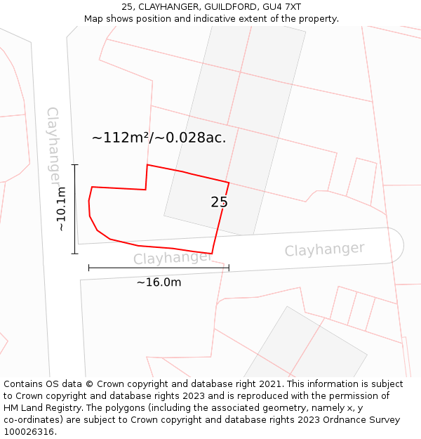 25, CLAYHANGER, GUILDFORD, GU4 7XT: Plot and title map