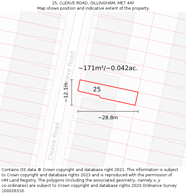 25, CLEAVE ROAD, GILLINGHAM, ME7 4AY: Plot and title map