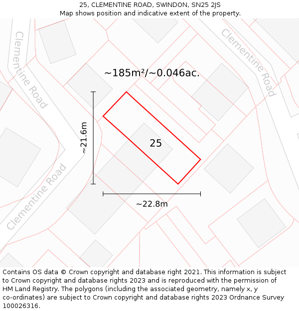25, CLEMENTINE ROAD, SWINDON, SN25 2JS: Plot and title map