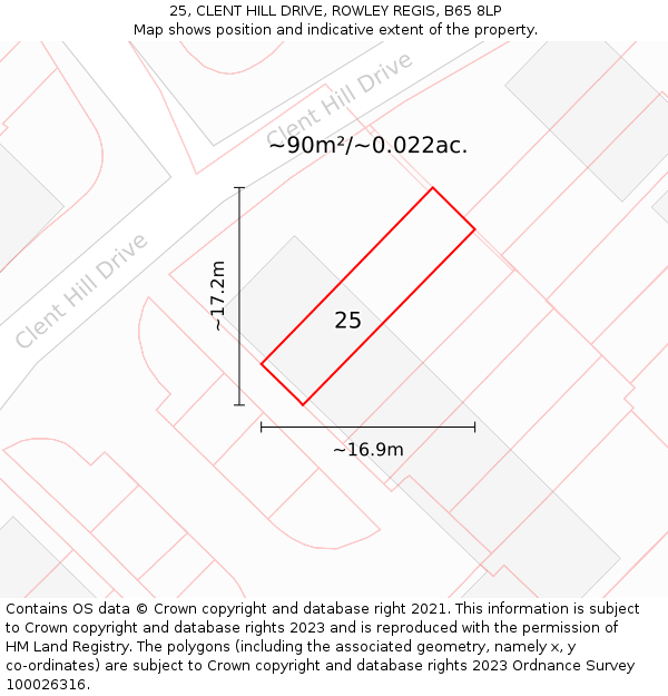 25, CLENT HILL DRIVE, ROWLEY REGIS, B65 8LP: Plot and title map