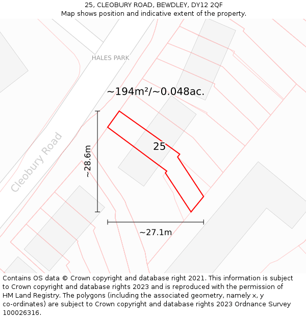 25, CLEOBURY ROAD, BEWDLEY, DY12 2QF: Plot and title map