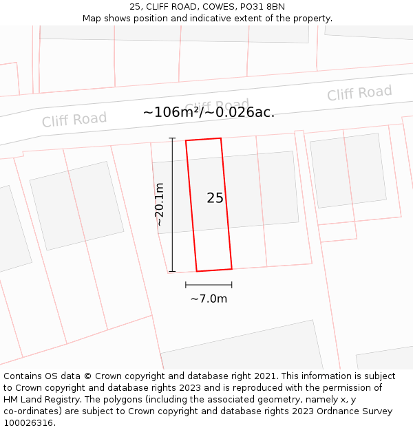 25, CLIFF ROAD, COWES, PO31 8BN: Plot and title map