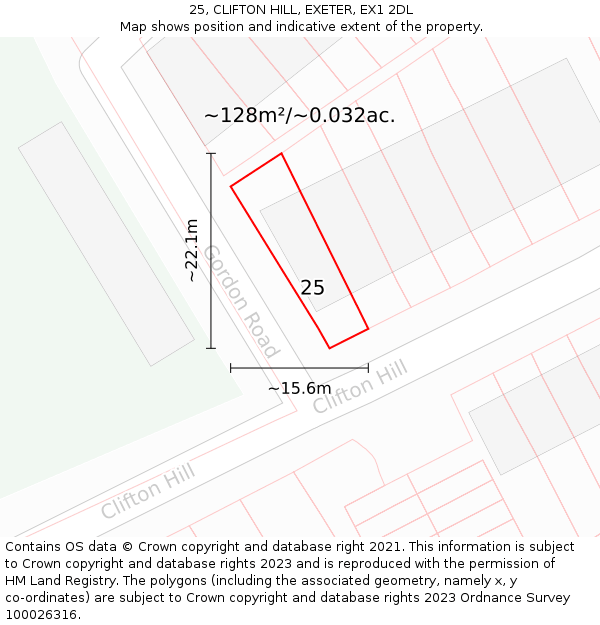 25, CLIFTON HILL, EXETER, EX1 2DL: Plot and title map
