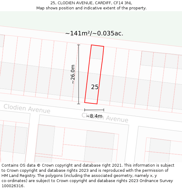25, CLODIEN AVENUE, CARDIFF, CF14 3NL: Plot and title map