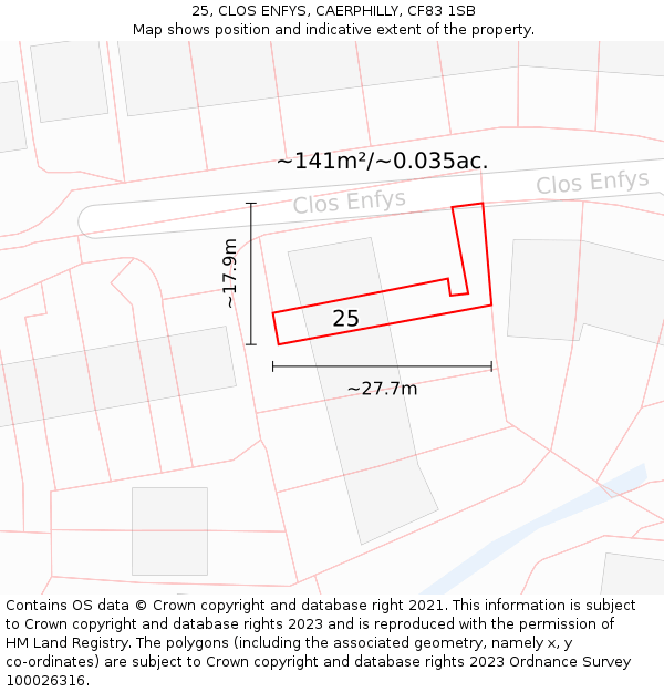 25, CLOS ENFYS, CAERPHILLY, CF83 1SB: Plot and title map