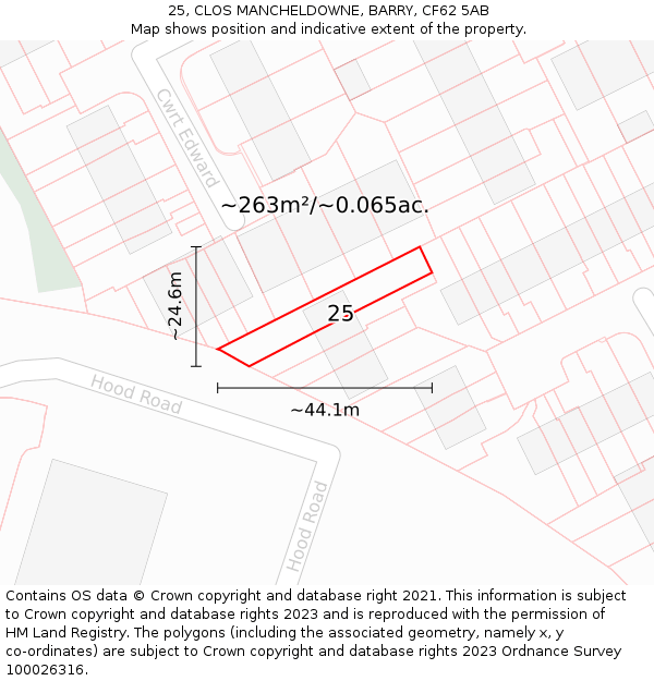 25, CLOS MANCHELDOWNE, BARRY, CF62 5AB: Plot and title map