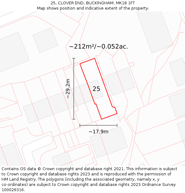 25, CLOVER END, BUCKINGHAM, MK18 1FT: Plot and title map