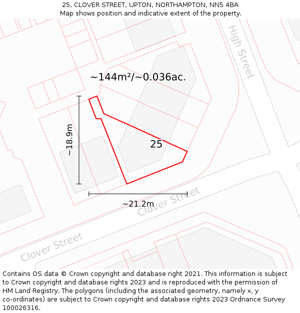 25, CLOVER STREET, UPTON, NORTHAMPTON, NN5 4BA: Plot and title map