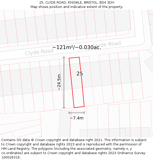 25, CLYDE ROAD, KNOWLE, BRISTOL, BS4 3DH: Plot and title map