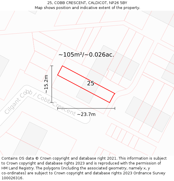 25, COBB CRESCENT, CALDICOT, NP26 5BY: Plot and title map