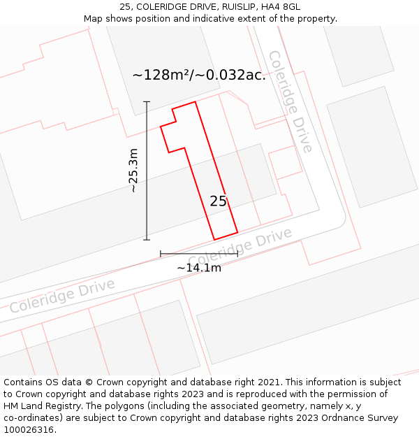 25, COLERIDGE DRIVE, RUISLIP, HA4 8GL: Plot and title map