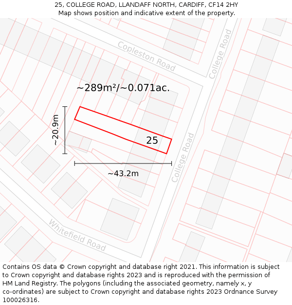 25, COLLEGE ROAD, LLANDAFF NORTH, CARDIFF, CF14 2HY: Plot and title map