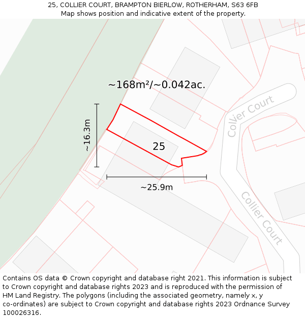 25, COLLIER COURT, BRAMPTON BIERLOW, ROTHERHAM, S63 6FB: Plot and title map