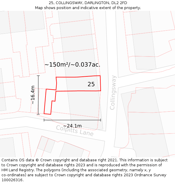 25, COLLINGSWAY, DARLINGTON, DL2 2FD: Plot and title map