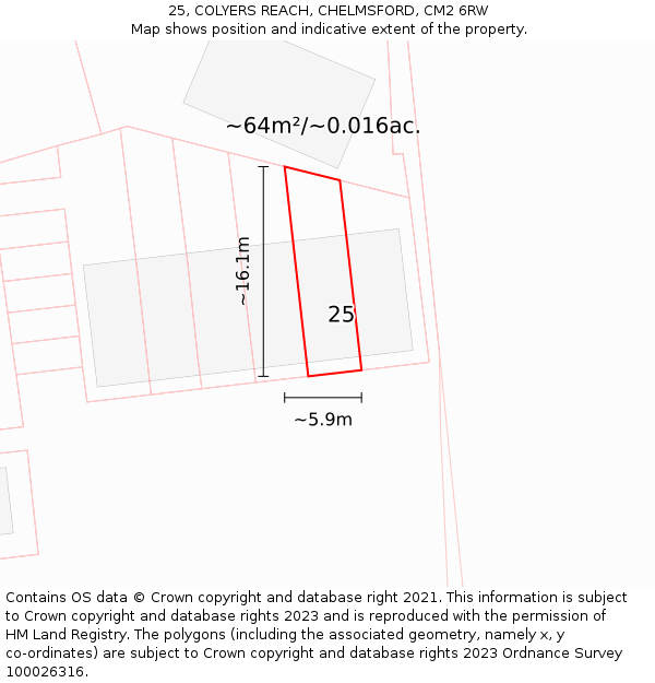 25, COLYERS REACH, CHELMSFORD, CM2 6RW: Plot and title map