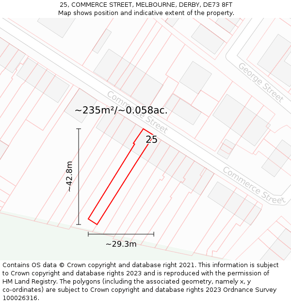 25, COMMERCE STREET, MELBOURNE, DERBY, DE73 8FT: Plot and title map