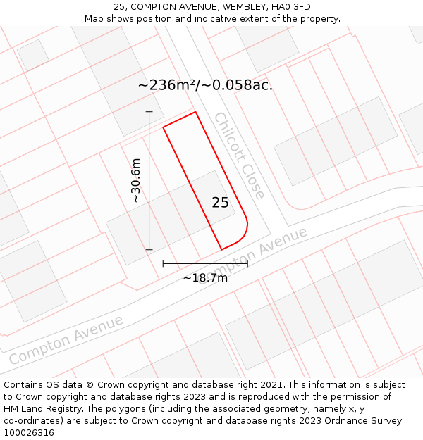 25, COMPTON AVENUE, WEMBLEY, HA0 3FD: Plot and title map
