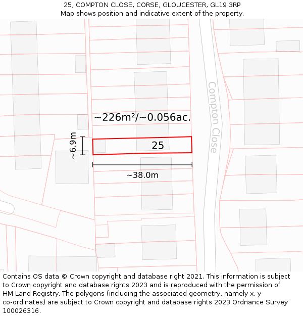 25, COMPTON CLOSE, CORSE, GLOUCESTER, GL19 3RP: Plot and title map