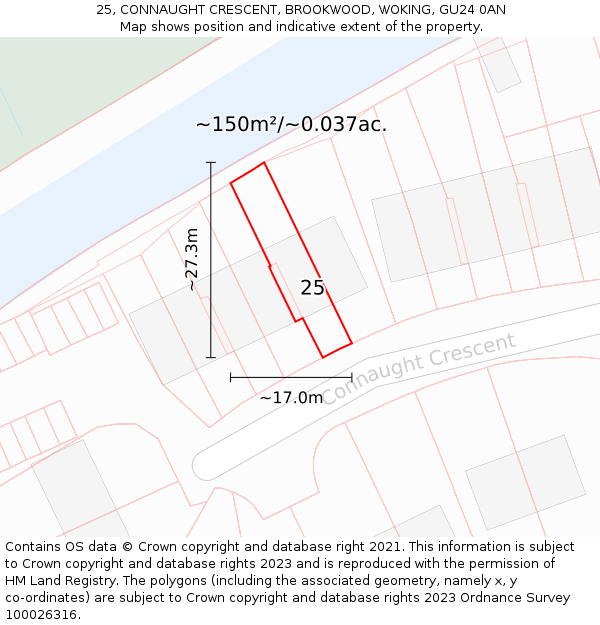 25, CONNAUGHT CRESCENT, BROOKWOOD, WOKING, GU24 0AN: Plot and title map