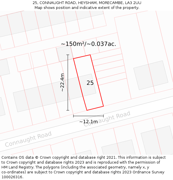 25, CONNAUGHT ROAD, HEYSHAM, MORECAMBE, LA3 2UU: Plot and title map