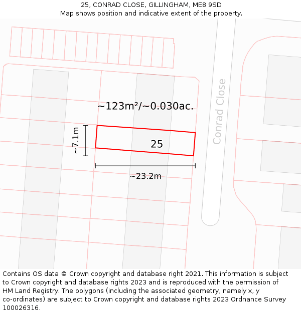 25, CONRAD CLOSE, GILLINGHAM, ME8 9SD: Plot and title map