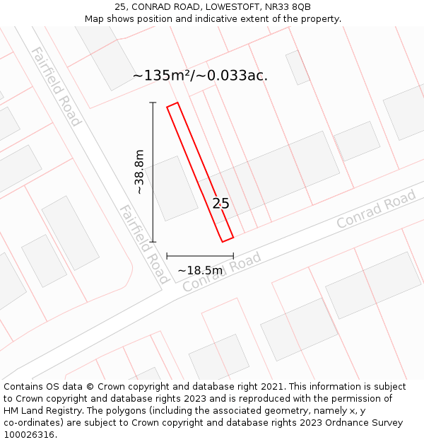25, CONRAD ROAD, LOWESTOFT, NR33 8QB: Plot and title map