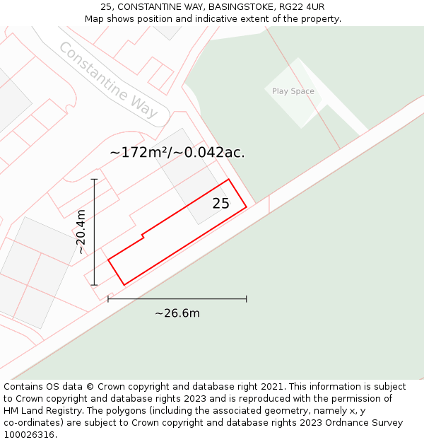 25, CONSTANTINE WAY, BASINGSTOKE, RG22 4UR: Plot and title map