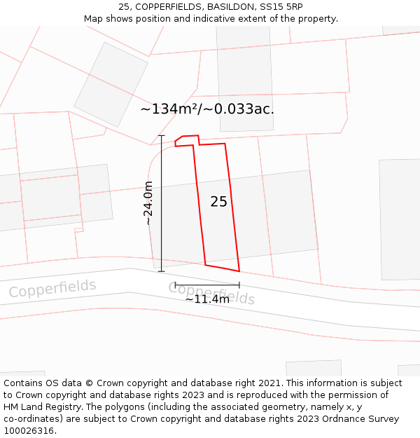 25, COPPERFIELDS, BASILDON, SS15 5RP: Plot and title map