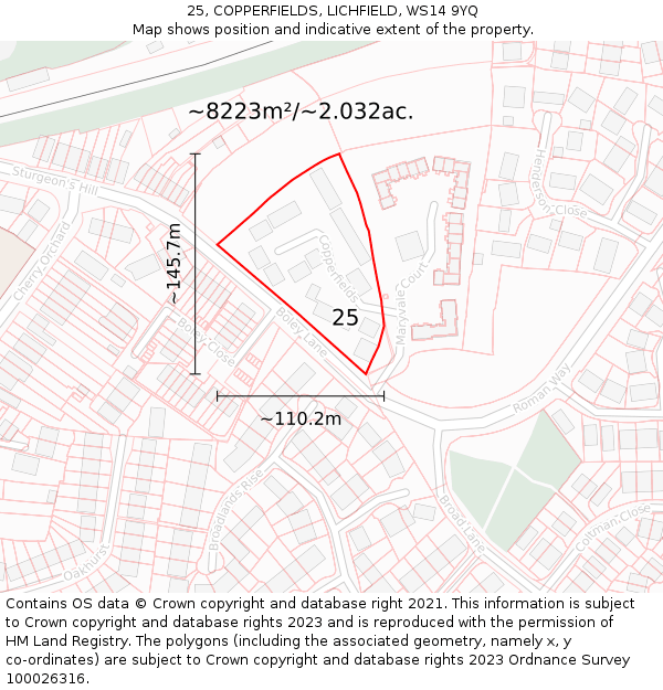 25, COPPERFIELDS, LICHFIELD, WS14 9YQ: Plot and title map