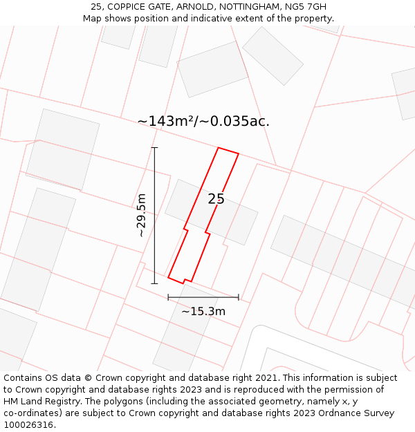25, COPPICE GATE, ARNOLD, NOTTINGHAM, NG5 7GH: Plot and title map