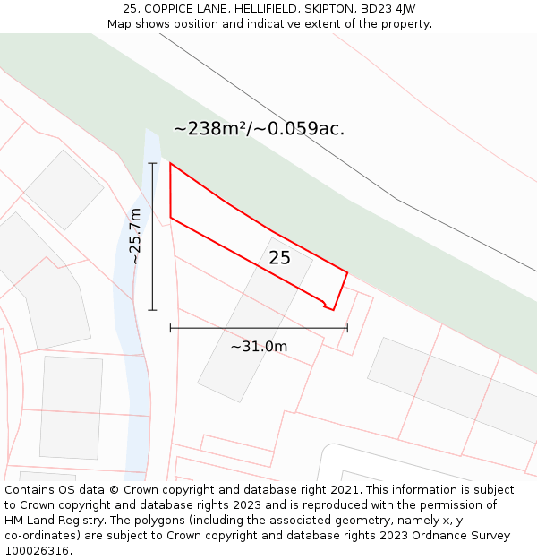 25, COPPICE LANE, HELLIFIELD, SKIPTON, BD23 4JW: Plot and title map
