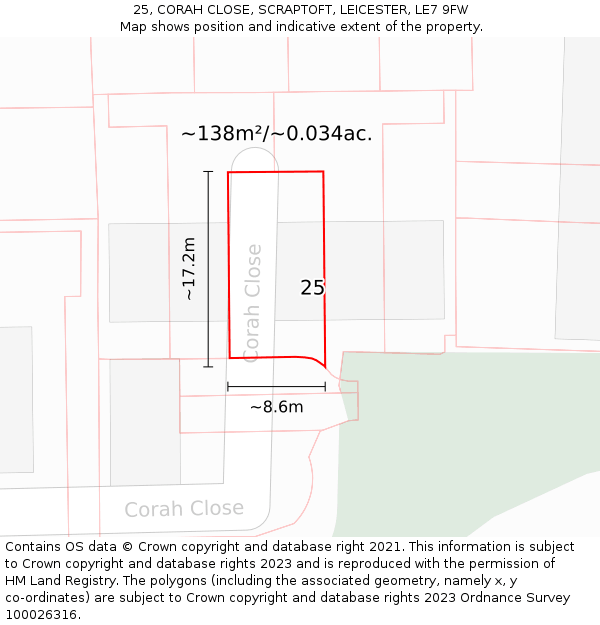 25, CORAH CLOSE, SCRAPTOFT, LEICESTER, LE7 9FW: Plot and title map