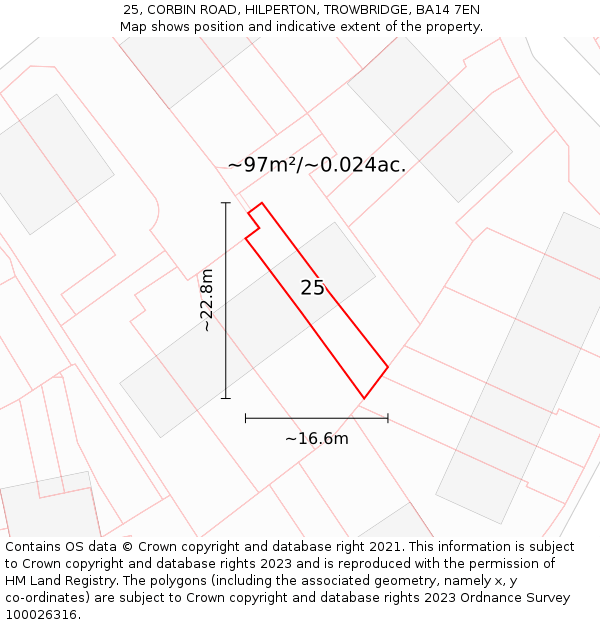 25, CORBIN ROAD, HILPERTON, TROWBRIDGE, BA14 7EN: Plot and title map