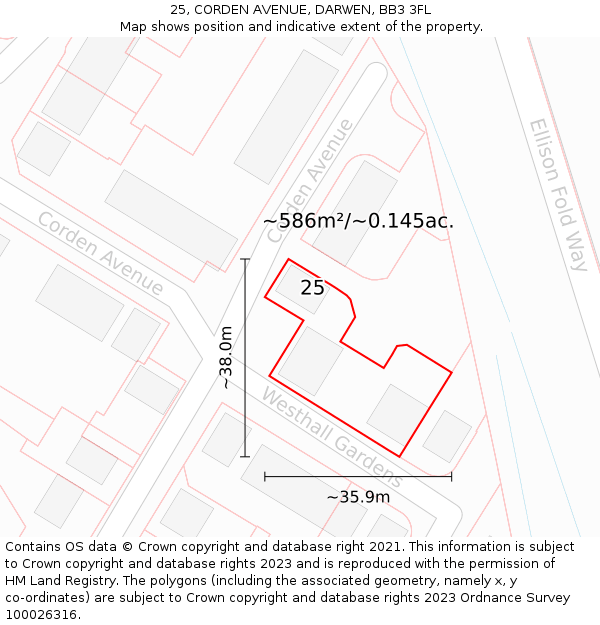25, CORDEN AVENUE, DARWEN, BB3 3FL: Plot and title map