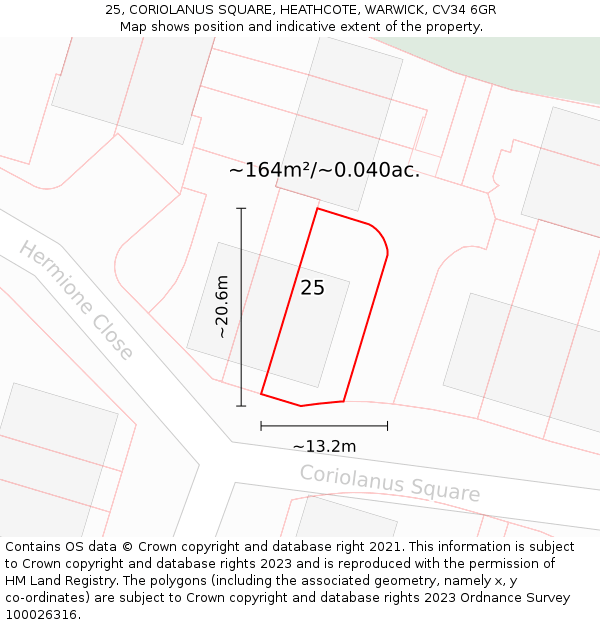 25, CORIOLANUS SQUARE, HEATHCOTE, WARWICK, CV34 6GR: Plot and title map